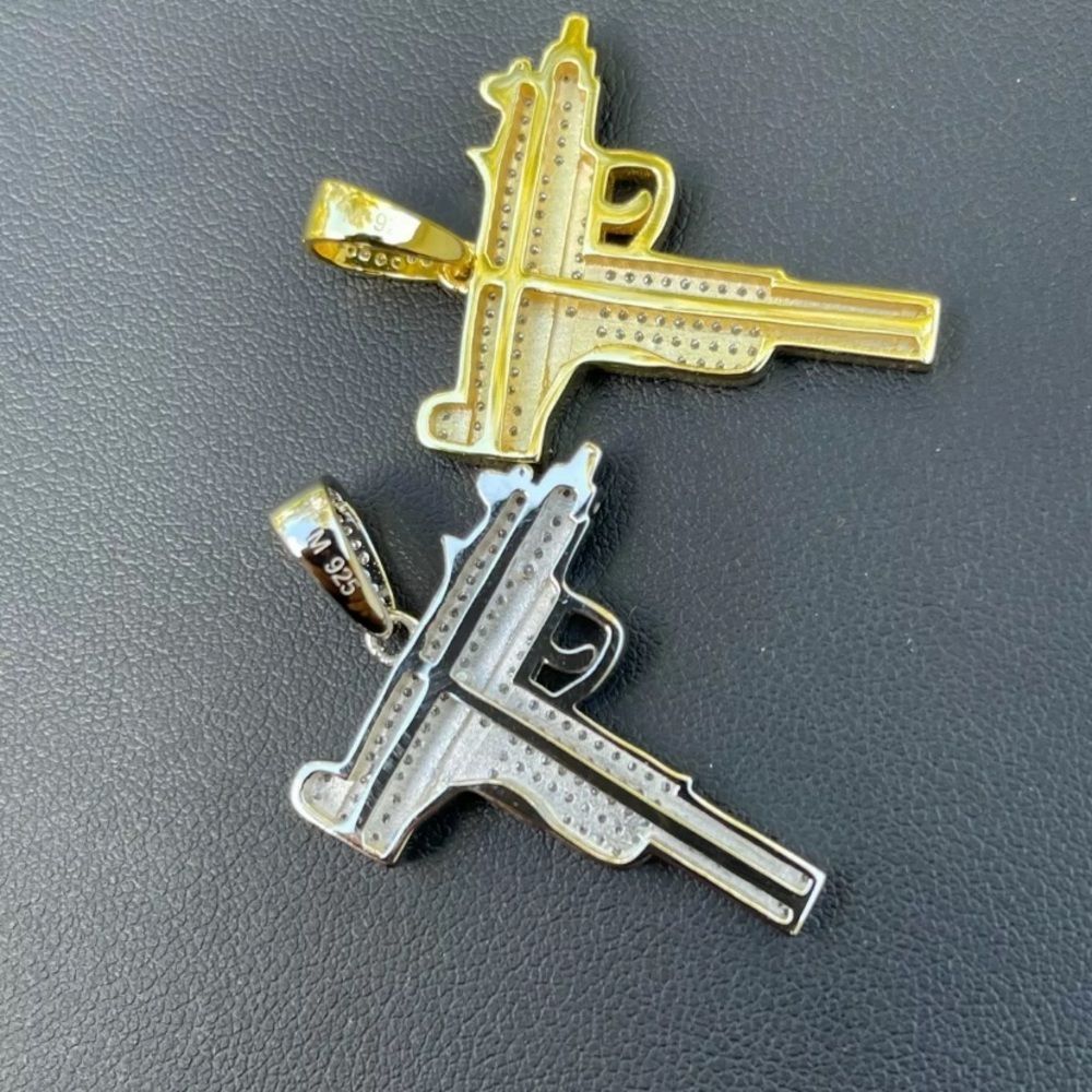 Real Diamond Extendo Uzi Pendant 925 Solid Silver - Picture 4 of 6